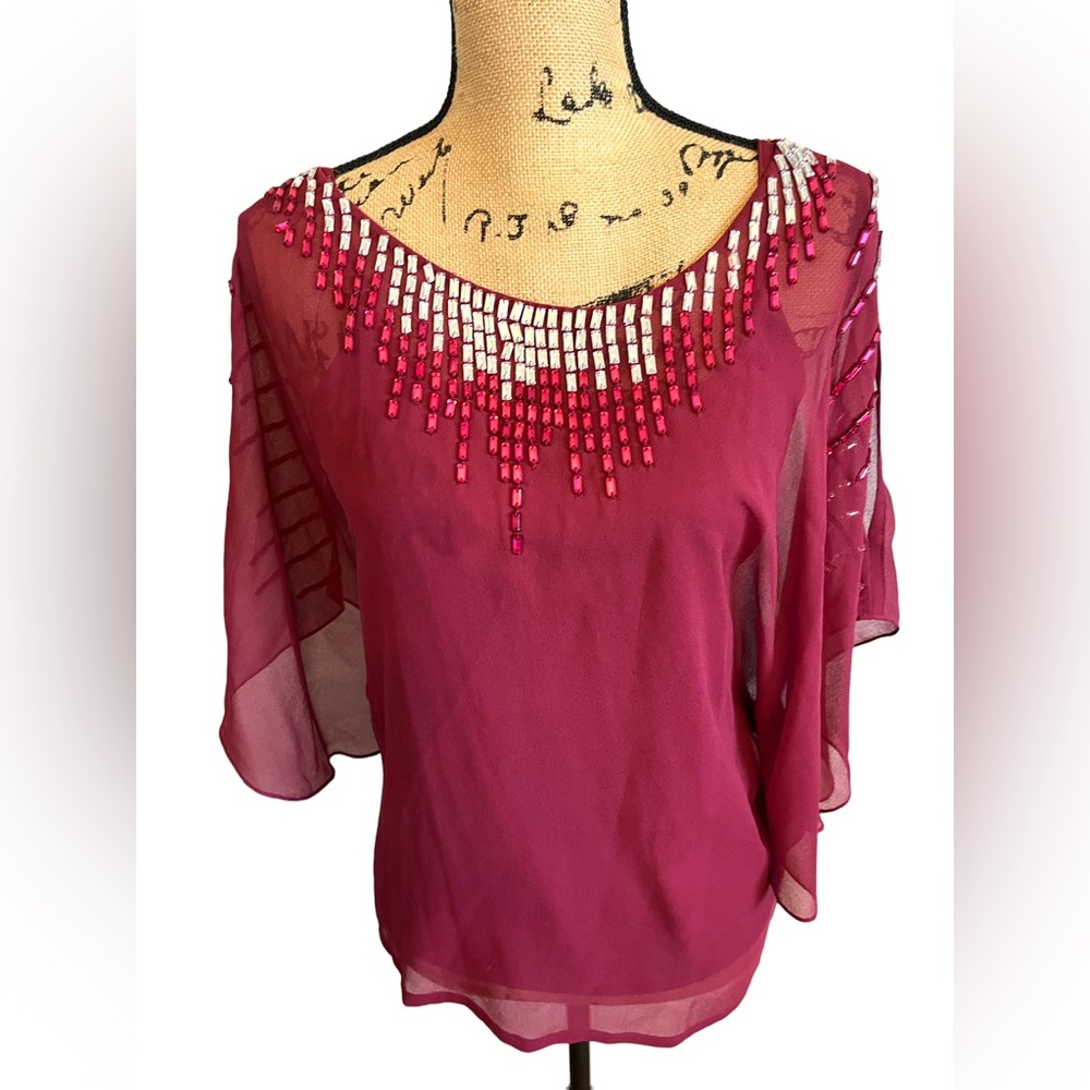 Midnight Velvet two piece sequence, cold shoulder blouse.